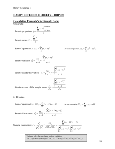 HANDY REFERENCE SHEET – HRP 259