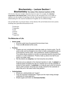 Biochemistry: the study of the chemical reactions of life