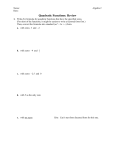 Quadratic Functions: Review