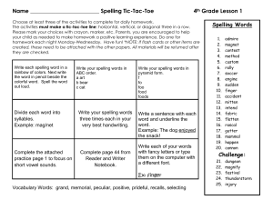 Spelling Tic-Tac-Toe 4th Grade Lesson 6