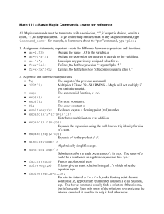 Maple reference sheet (goes with lab 1)