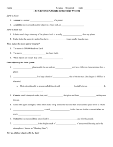 Name _________ Science - 7th period Date: The Universe: Objects