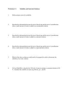 Worksheet # 1 Solubility and Saturated Solutions 1. Define and give