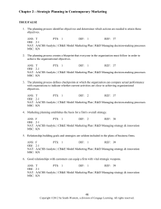 Chapter 2—Strategic Planning in Contemporary Marketing