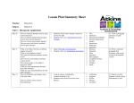 Lesson Plan Summary Sheet