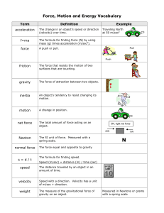 FORCE and MOTION UNIT VOCABULARY