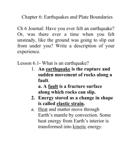 Fault, earthquake, elastic strain, focus, interact