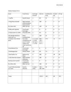 Anita Davila Dietary Analysis Form Food Food Group Exchange