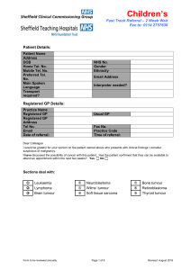 Children`s Fast Track Referral – 2 Week Wait Fax to: 0114 2757836