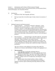 Lecture One: Introductions and Evolution of Macroeconomic Thought