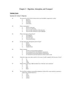 Chapter 3 – Digestion, Absorption, and Transport Multiple Choice