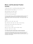 Lecture 4: Binary and Hexadecimal Number Systems