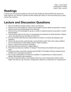 S324 - Lecture Guide Perspectives on Illness Class 2, Wed., June