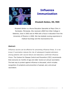 Influenza Immunization Elizabeth Boldon, RN, MSN Elizabeth