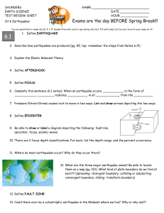 Chapter 6- Earthquakes Test Review Sheet