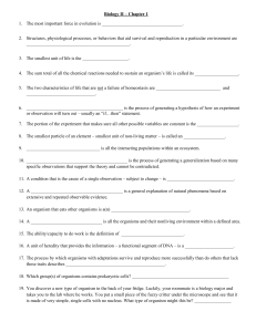 Biology II – Chapter 1 Study Guide