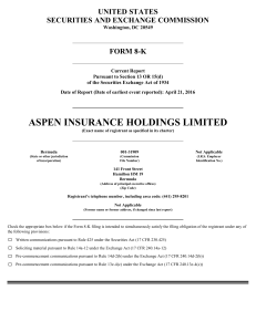 ASPEN INSURANCE HOLDINGS LTD (Form: 8-K