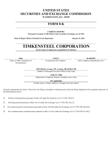 TimkenSteel Corp (Form: 8-K, Received: 01/08/2016