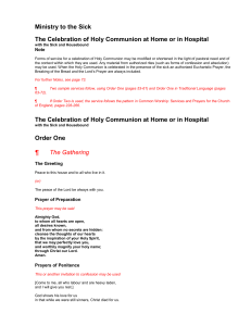 The Celebration of Holy Communion at Home or in Hospital