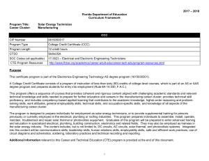 Solar Energy Technician (CCC - 0615050517)