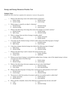 Energy and Energy Resources Practice Test Answer Section