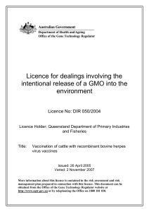Licence No: DIR 050/2004 - Office of the Gene Technology Regulator