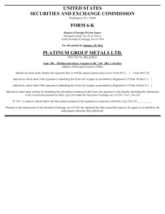 PLATINUM GROUP METALS LTD (Form: 6-K