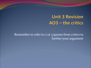 Unit 3 Revision – critical opinions Rapture and