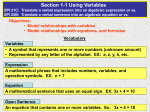 Section 1-1 Using Variables SPI 21C: Translate a verbal expression