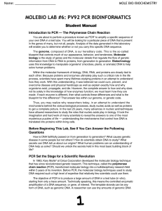 MOLEBIO LAB #6: PV92 PCR BIOINFORMATICS