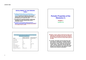 1 Periodic Properties of the Elements Chapter 7 CHEMA1301 2014