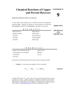 Chemical Reactions of Copper and Percent Recovery