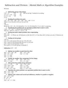 Subtraction and Division – Mental Math or Algorithm Examples