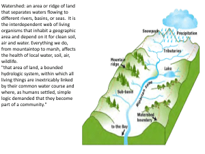 Watershed: an area or ridge of land that separates waters flowing to