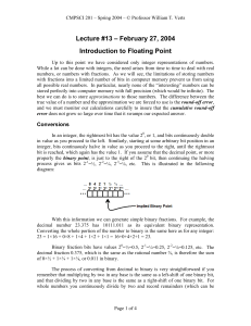 Lecture #13 - February 27, 2004 - Introduction to Floating Point