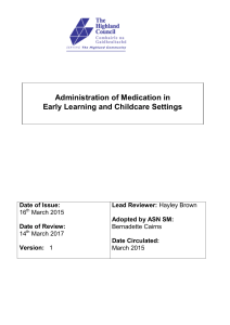 Administration of Medication in Early Learning and Childcare Settings