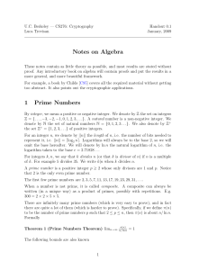 Notes on Algebra 1 Prime Numbers