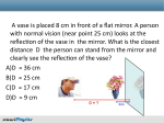 A vase is placed 8 cm in front of a flat mirror. A person with