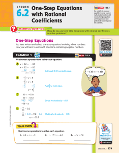 6.2 One-Step Equations with Rational Coefficients One