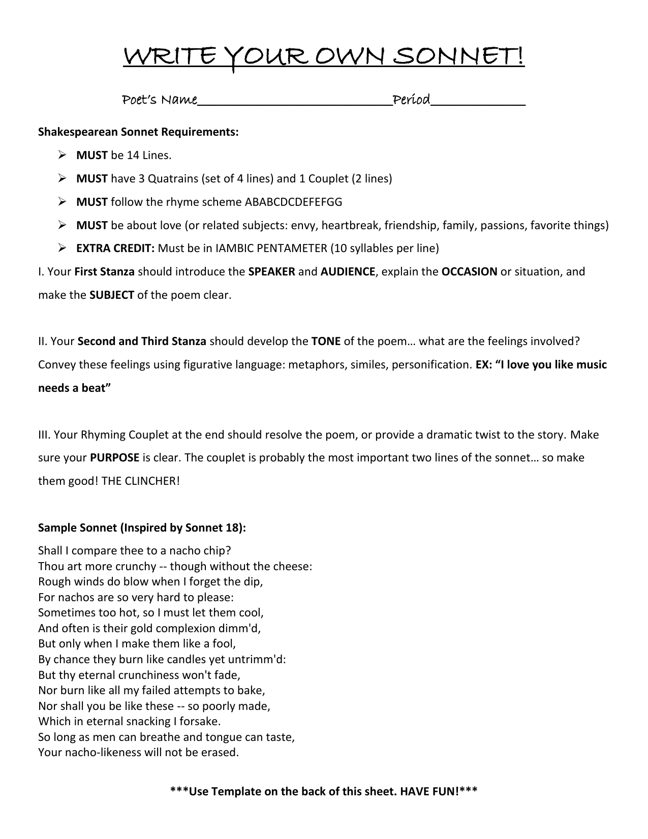 Worksheets Sonnet Worksheet write your own sonnet