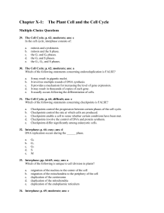 Chapter X-1: The Plant Cell and the Cell Cycle