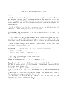 Chapter 6, Ideals and quotient rings Ideals. Finally we are ready to