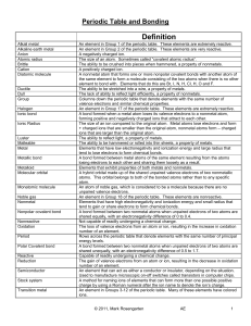 Unit 6: Periodic Table and Bonding