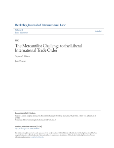 The Mercantilist Challenge to the Liberal International Trade Order