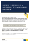 Factors to consider in a partnership or shareholders