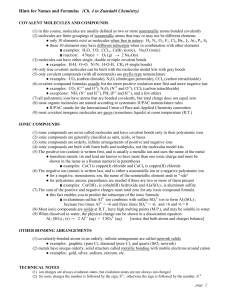 Hints for Names and Formulas (Ch. 4 in Zumdahl Chemistry)