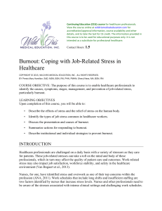 Coping with Job-Related Stress in Healthcare