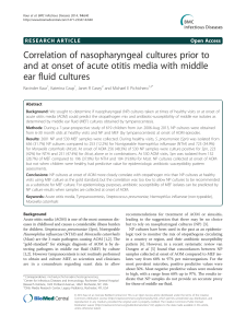 Correlation of nasopharyngeal cultures prior to