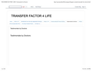 TRANSFER FACTOR 4 LIFE: Testimonials by Doctors