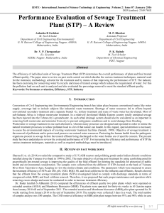 Performance Evaluation of Sewage Treatment Plant (STP) – A Review